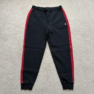 Polo Ralph Lauren Pants Youth Large Black Red Joggers Sweatpants Stripe 14-16